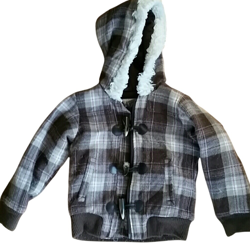 Old Navy Girls Brown Plaid Hooded Jacket Size 5T
